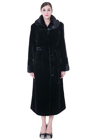 Mariage - Faux black classic mink cashmere and mink fur women long coat