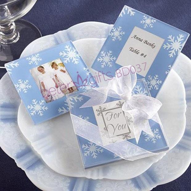 Wedding - Snowflake Glass Photo Coasters (set of 2pcs)