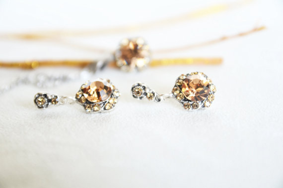 Mariage - art deco clear crystal champagne swarovski rhinestone necklace earrings wedding jewelry bridal jewelry bridesmaids jewelry set