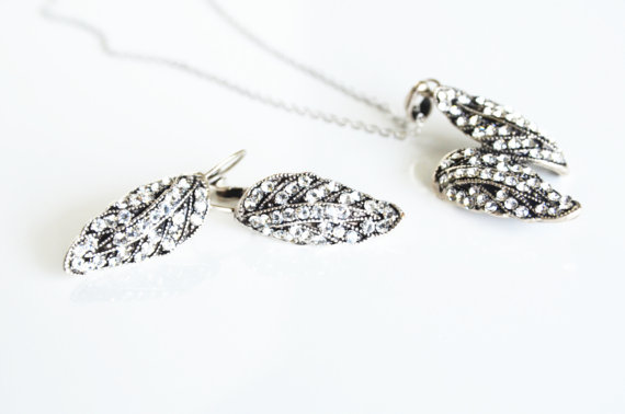 زفاف - art deco clear crystal swarovski rhinestone tibetan silver plated necklace earrings set wedding bridal jewelry bridesmaids jewelry set gift