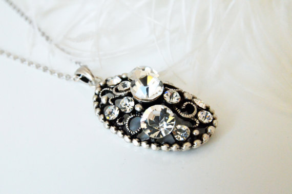 زفاف - art deco clear crystal swarovski rhinestone tibetan silver plated necklace wedding jewelry bridesmaid gifts bridesmaids jewelry