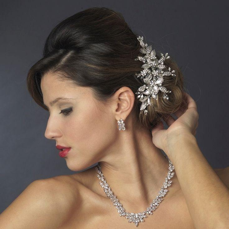 Hochzeit - Crystal Hair Comb And CZ Wedding Jewelry Set