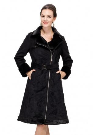Mariage - Black suede with faux black mink cashmere long suede coat