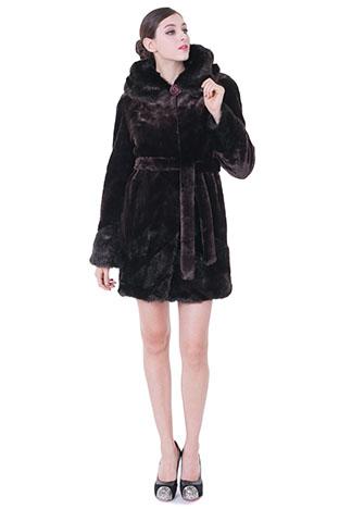Mariage - Faux dark purple mink cashmere and fur with ruby button middle women coat