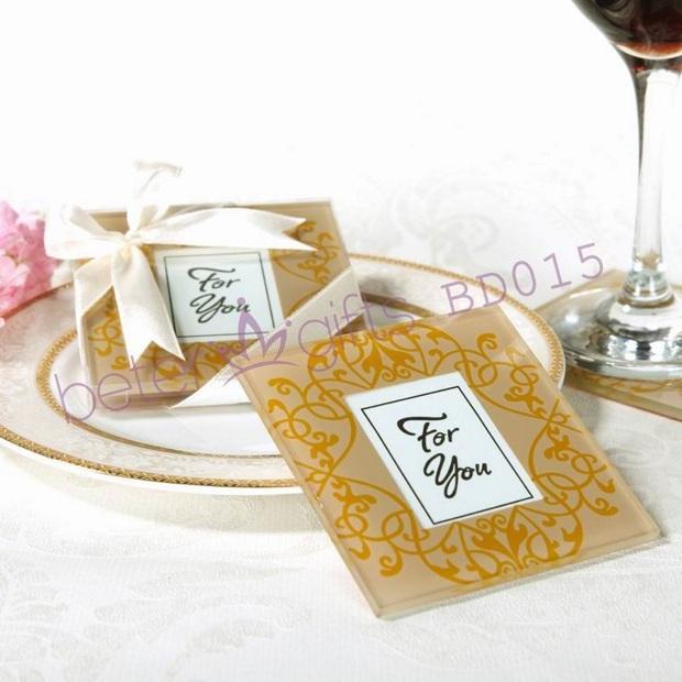 زفاف - Golden Brocade Elegant Glass Photo Coasters(set of 2pcs)