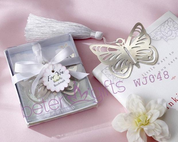 Wedding - "Butterfly" Silver-Metal Bookmark with White Silk Tassel