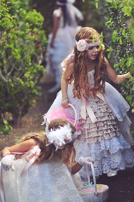 Wedding - Victorian Princess Dress/Tea Party Dress/Flower Girl Dress/ Vintage Girls Dress/Ready To Ship Size 5/6