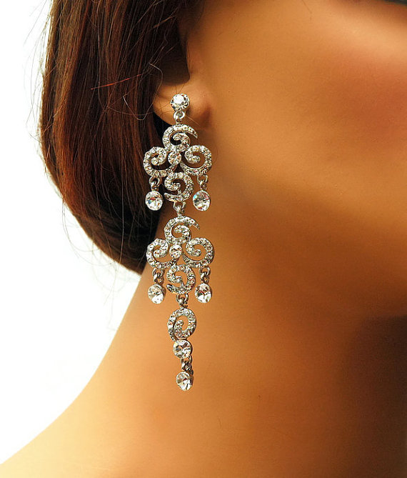 زفاف - Wedding Bridal Earrings, Vintage Inspired Rhinestone Earrings, Long Dangle Earrings, Bridal Jewelry, Wedding Jewelry