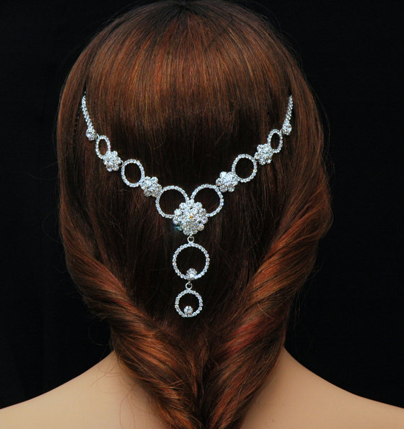 زفاف - Crystal Bridal Headpiece, Rhinestone Bohemian Chain Headpiece, Wedding Hair Jewelry,Bridal Headpieces,Head Chain
