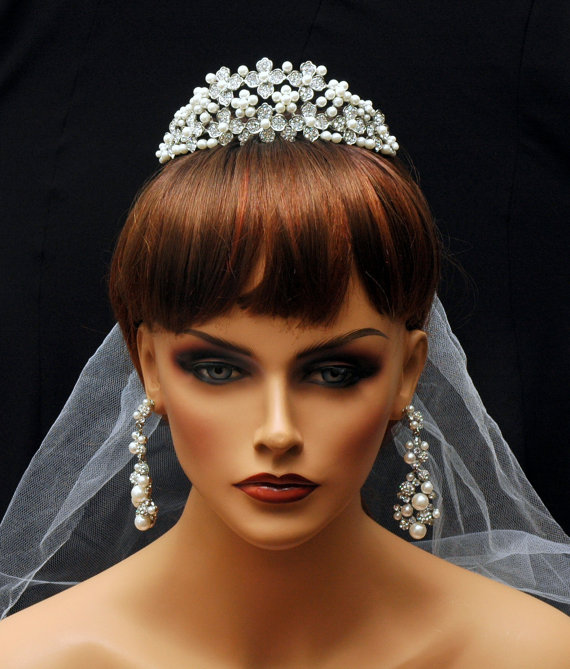 Wedding - Bridal Hair comb, Wedding Headpiece,Bridal Jewelry Set, Tiara and Earrings,Pearl 1920s Headpiece, Rhinestone Hair Comb,Pearl Hair Comb