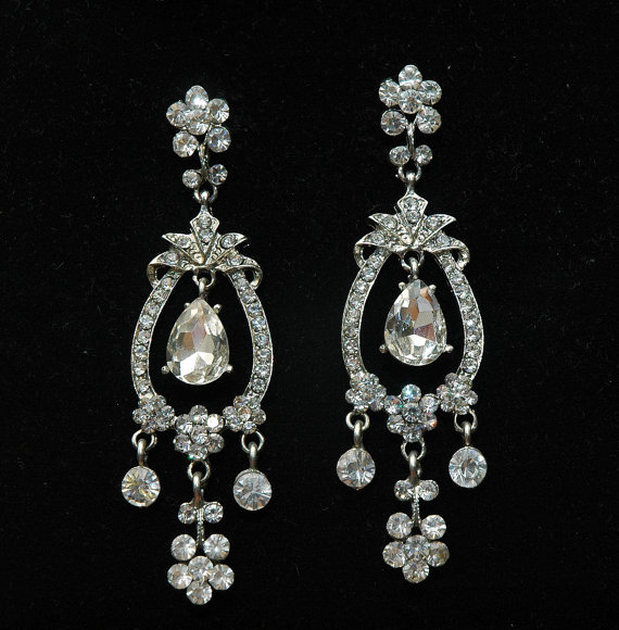 Hochzeit - Wedding Bridal Earrings,Crystal Earrings,Jewelry,Rhinestone Earrings,Women,Gifts for her