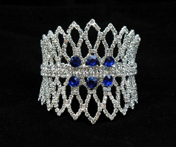 Hochzeit - Rhinestone Bridal Bracelet,Bridal Something Blue Bracelet, Blue Bracelet, Diamante Bracelet, Bridal JewelryFree US shippig,