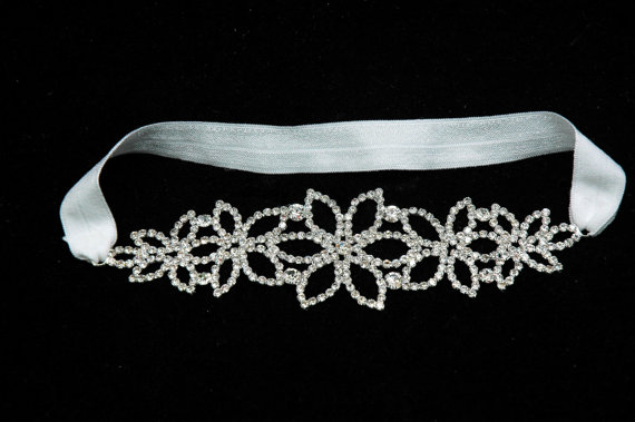 Hochzeit - Rhinestone Bridal Garter, Single Wedding Garter Belt, White Lace Garter, Bridal Rhinestone Garter