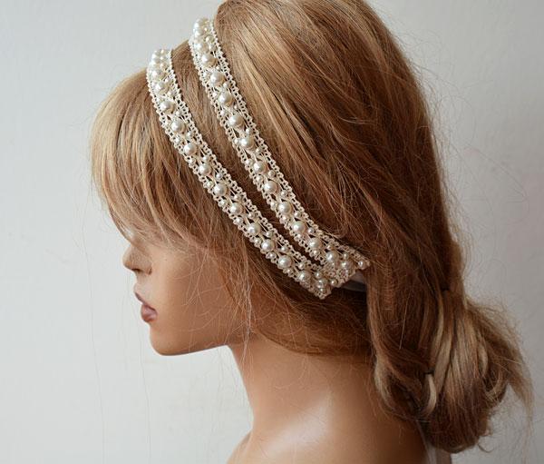 زفاف - Lace and Pearl Headband