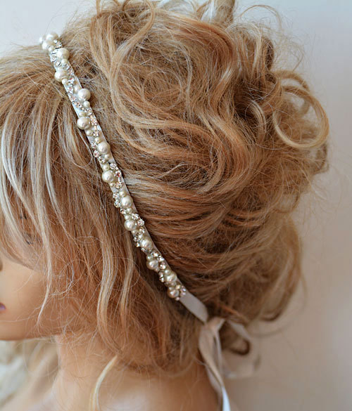 Hochzeit - Wedding headband, Rhinestone and Pearl headband, Bridal Headband, Bridal Hair Accessory, Wedding hair Accessory