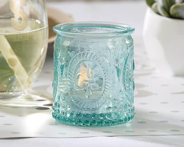 Hochzeit - Blue Glass Vintage Tea Light Holder Favor (Set Of 4)