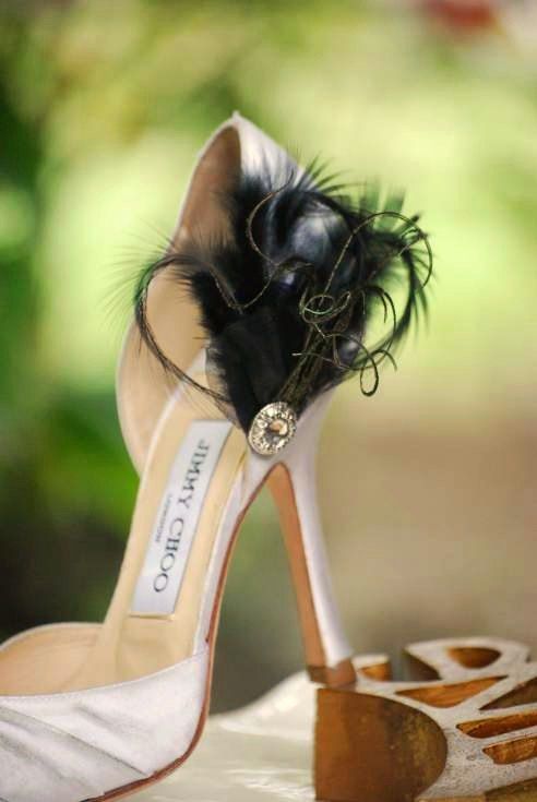 زفاف - Shoe Clips Ebony Black Feathers & Silver Rhinestone Gem. Bride Bridal Bridesmaid Couture Gift Idea. More Ivory White Blue Grey Pink Red Teal