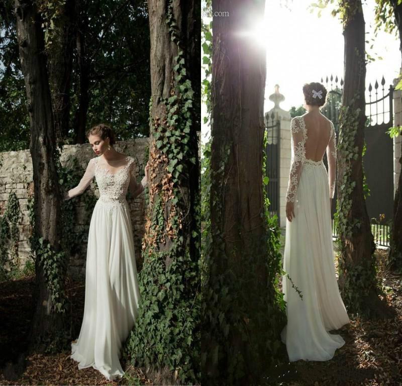 Свадьба - Cheap Wedding Dresses - Discount 2014 a Line Backless Wedding Dresses Sheer Long Online with $96.76/Piece 