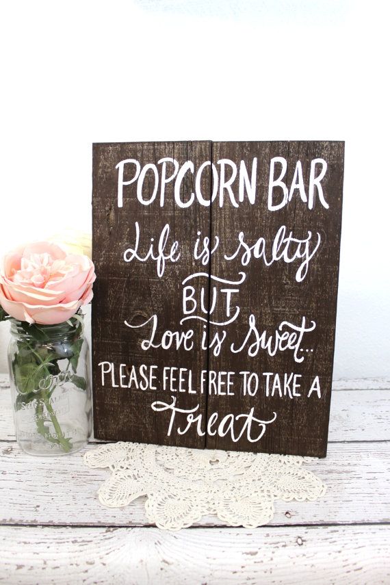 زفاف - Wooden Popcorn Bar Sign - Food Station Sign - Rustic Chic Wedding Decor Sign - (WD-5)