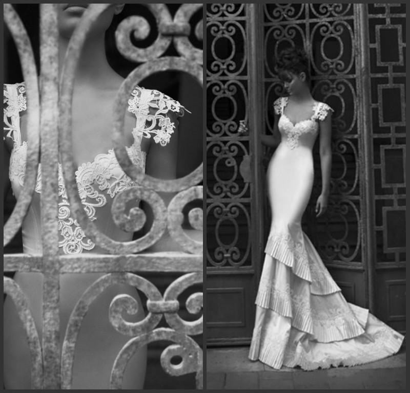 زفاف - Discount 2015 Custom Made Sexy Mermaid Berta Bridal Gowns Cap Sleeve Backless Appliques Embroidery Sweep Train Satin Elegant Wedding Dresses White Online with $120.14/Piece 