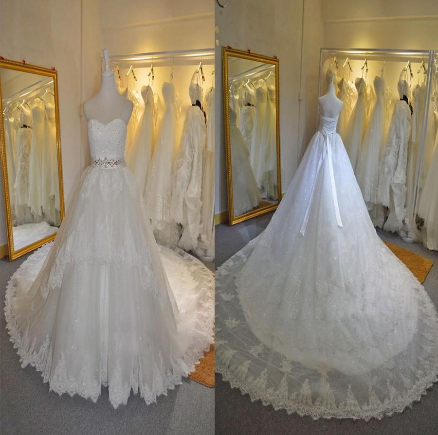 Mariage - Cheap 2015 Wedding Dresses - Discount Real Pictures Sweetheart Tull Applique 2015 Wedding Dresses Online with $161.26/Piece 
