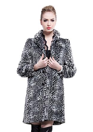 زفاف - Faux snow leopard rabbit fur women coat