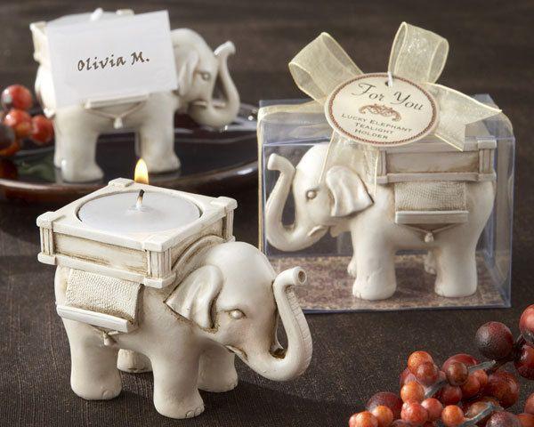 زفاف - Antique Ivory-Finish Elephant Tea Light Holder
