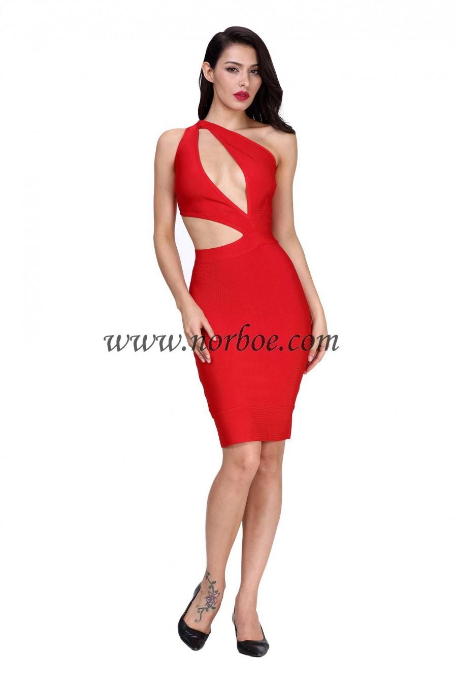 Mariage - Norboe Red Keyhole Celebrity One Shoulder Bandage Dress