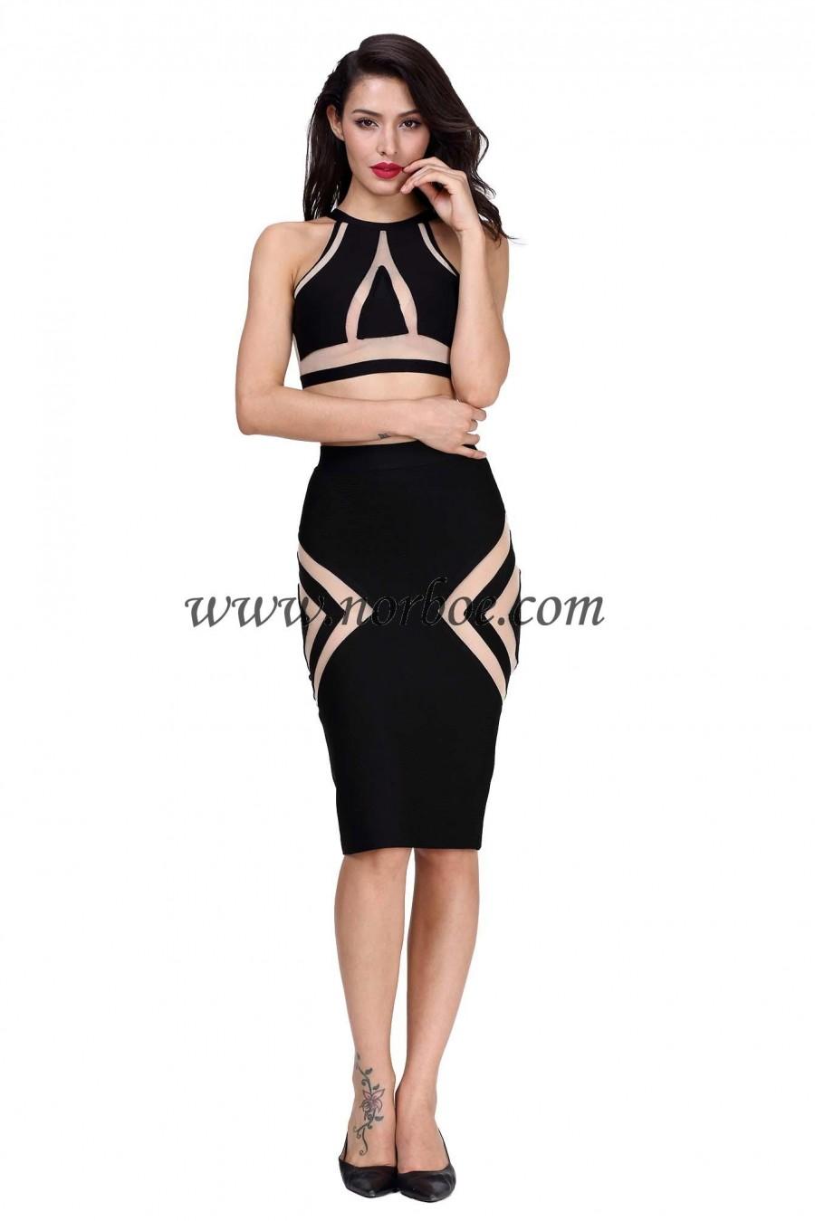 زفاف - Norboe Black Two Piece Bandage Club Dresses