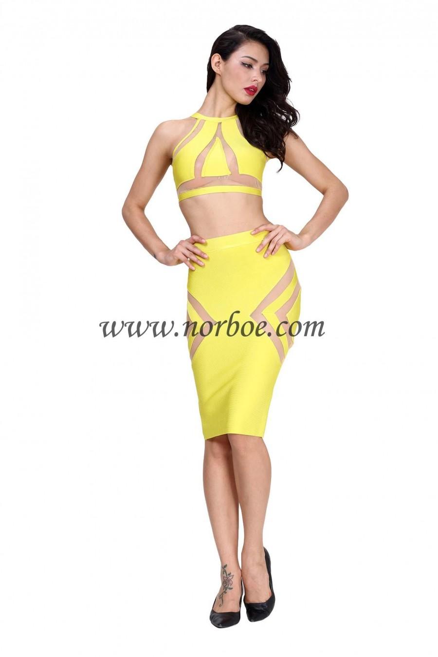 زفاف - Norboe Form Fitting Sexy Bandage Dress-Yellow
