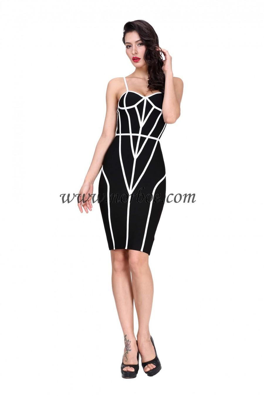زفاف - Norboe Spaghetti Strap Black Evening Bandage Dress