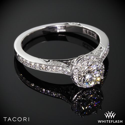 زفاف - 18k White Gold Tacori Dantela Spotlight Diamond Engagement Ring For 1ct Center