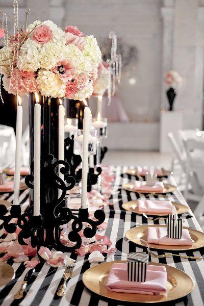Wedding - Black, White, Pink, Gold   Stripes - Milanes Photography