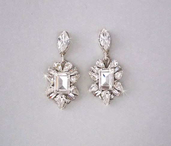 Mariage - Wedding Earrings - Chandelier Earrings, Gatsby Earrings, Vintage Style, Swarovski Crystals, Art Deco Style, Bridal Earrings - BRIGETTA