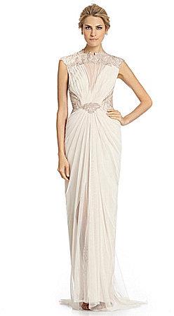 Hochzeit - Tadashi Shoji Beaded Lace-Trimmed Tulle Gown