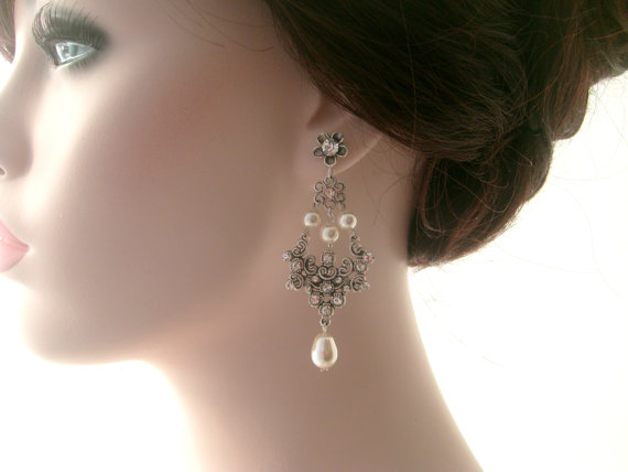 Свадьба - Vintage inspired Art deco swarovski crystal rhinestone chandelier earrings wedding jewelry bridesmaids gifts bridal earrings