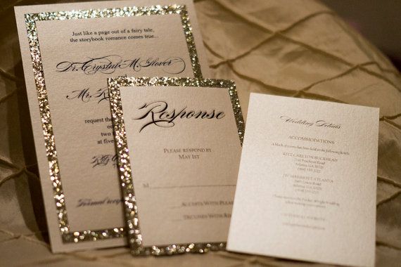 Hochzeit - Gold & Silver Glitter Wedding Invitation Ensemble