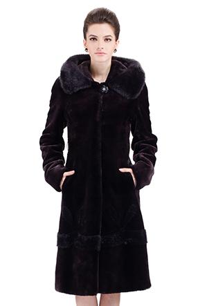 Mariage - Dark purple faux mink cashmere with hood women full length coat