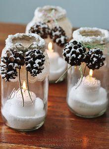 Hochzeit - Snowy Pinecone Candle Jars