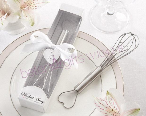 Wedding - "Whisked Away" Heart-Shaped Stainless-Steel Whisk in White Box