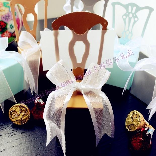 زفاف - Miniature Gold Chair Favor Box w/  Ribbon(silver strip)
