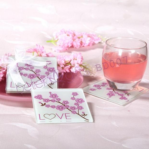 Свадьба - Cherry Blossom Love Glass Coaster (set of 2pcs)