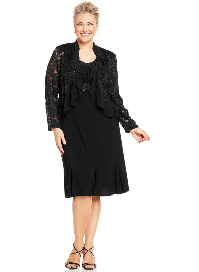 Свадьба - R&M Richards Plus Size Sleeveless Embroidered Dress and Jacket