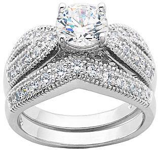Hochzeit - FINE JEWELRY DiamonArt Cubic Zirconia Sterling Silver Bridal Ring Set