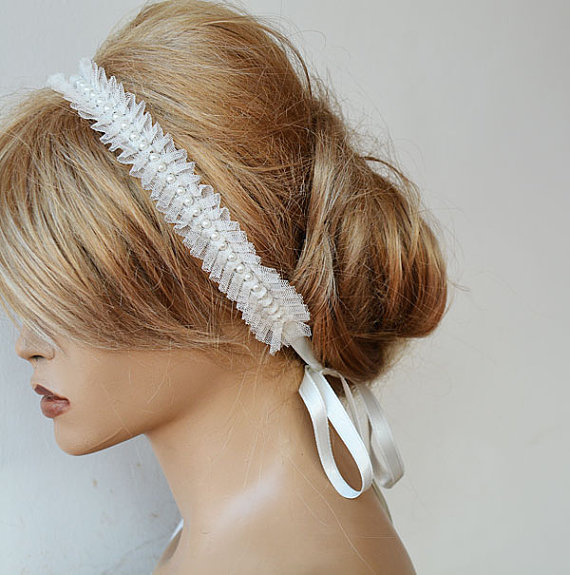 Свадьба - Wedding Hair Accessory, Wedding Headband, İvory Lace and Pearl Headband, Bridal Hair Accessory,