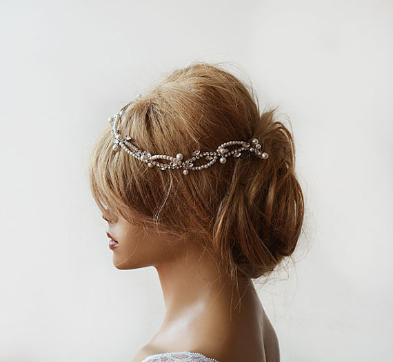 Hochzeit - Wedding, Wedding Rhinestone and Pearl headband, Bridal Headband, Bridal Hair Accessory, Wedding hair Accessory