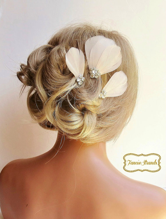 Wedding - Bridal Feather Hair Clips, Bridal Fascinator, Wedding Hair Accessories, Rhinestone Hairclips, Feather Fascinator, Wedding Fascinator