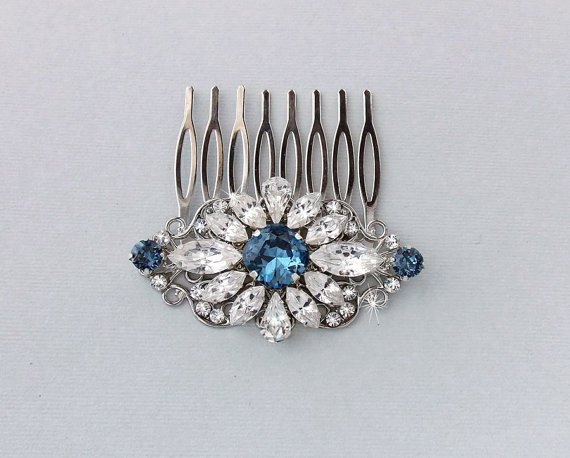 Hochzeit - Wedding Hair Comb, Crystal Hair Comb, Something Blue, Gatsby Hair Comb, Vintage Style, Bridal Headpiece - FRIDA