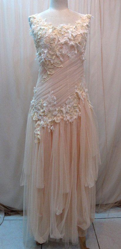 زفاف - Custom Made One Of A Kind Tulle Slant Asymmetrical Long Dress
