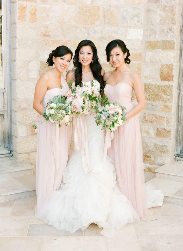 Hochzeit - Bridesmaids In Pale Pink Dresses
